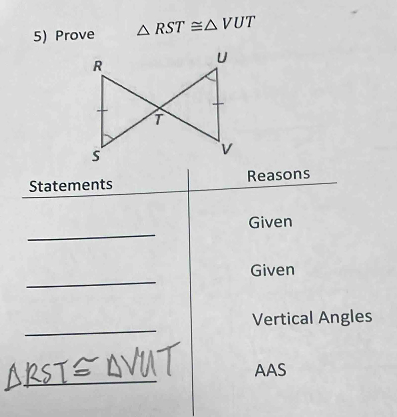 Prove △ RST≌ △ VUT