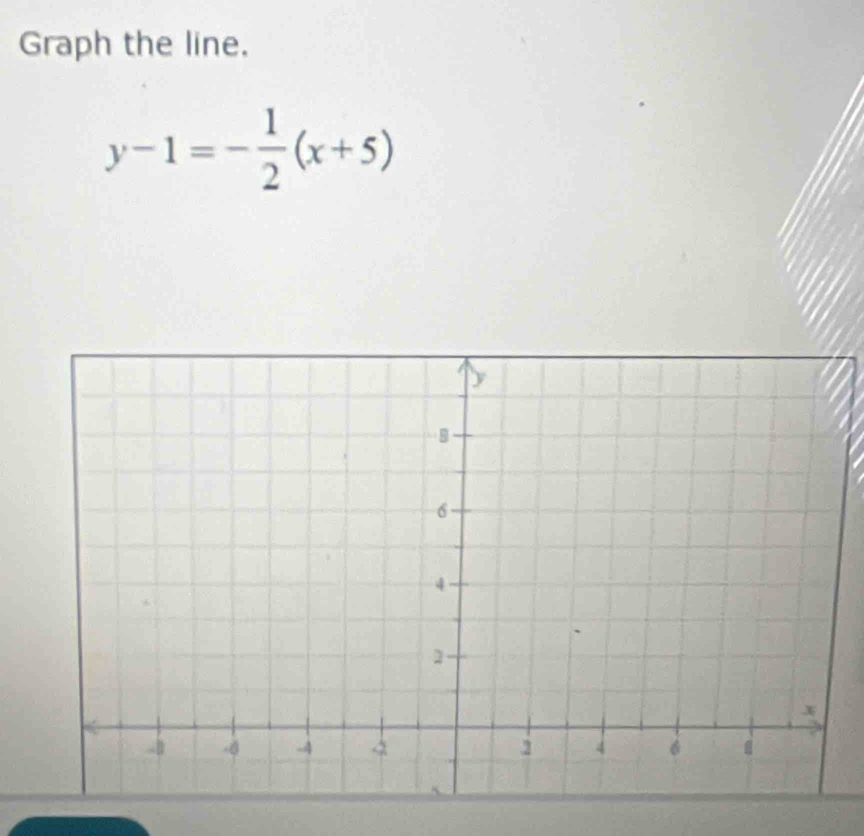 Graph the line,
y-1=- 1/2 (x+5)