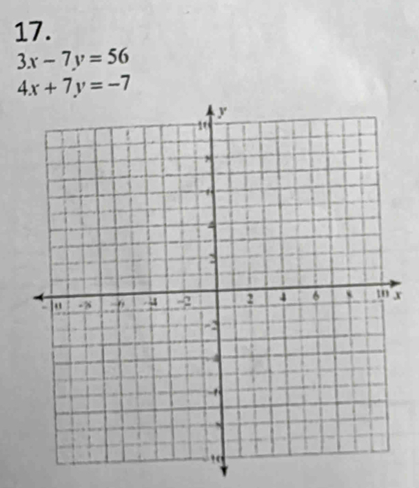 3x-7y=56
4x+7y=-7
x