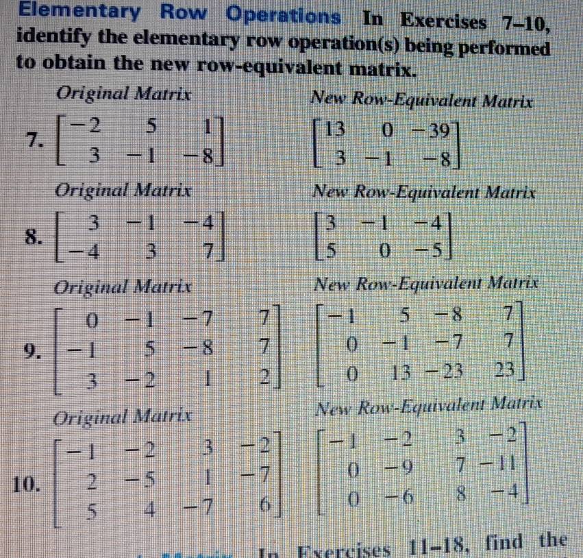 Solved: Elementary Row Operations In Exercises 7-10, identify the ...