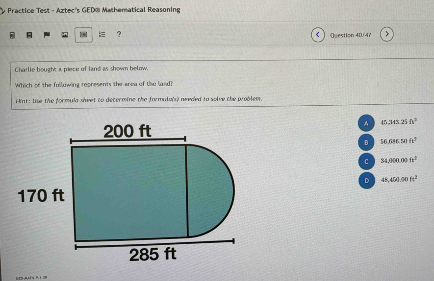 Solved: Practice Test - Aztec’s GED® Mathematical Reasoning ? Question ...