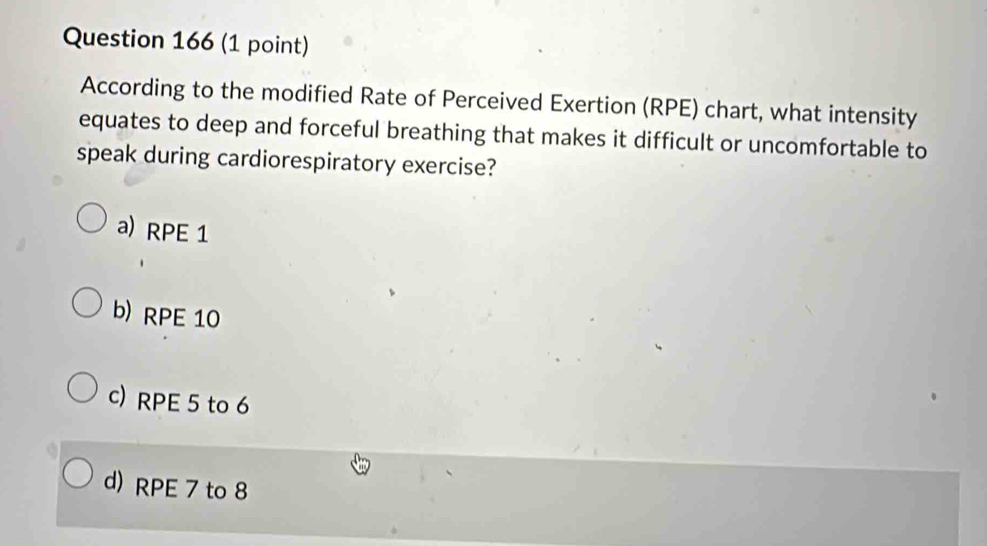 Solved: According to the modified Rate of Perceived Exertion (RPE ...