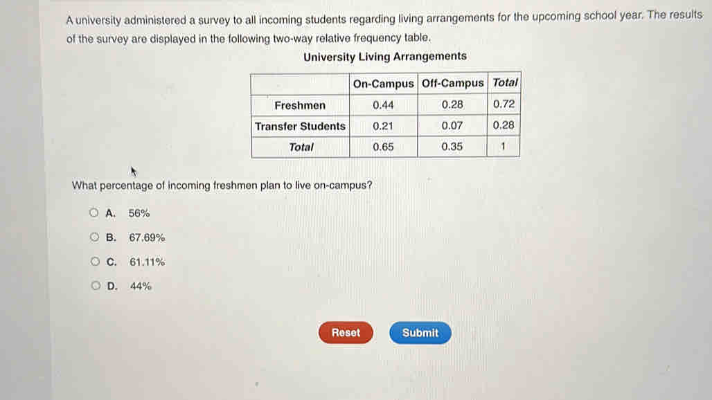 Solved: A university administered a survey to all incoming students ...