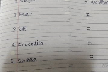 =a6nev
2 bear 
I 
3 bat 
4 crocodile 
5 snake