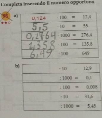 Completa inserendo il numero opportuno.
95 a
b