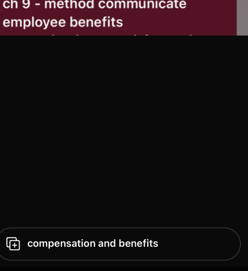 ch 9 - method communicate
employee benefits
compensation and benefits