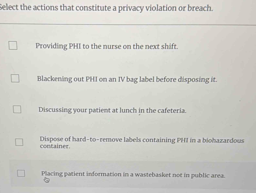 Solved: Select the actions that constitute a privacy violation or ...
