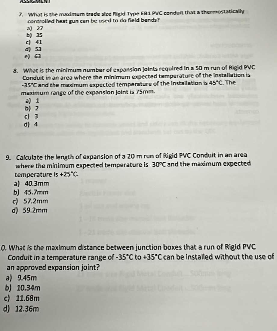 Solved: ASSIGMENT 7. What is the maximum trade size Rigid Type EB1 PVC ...