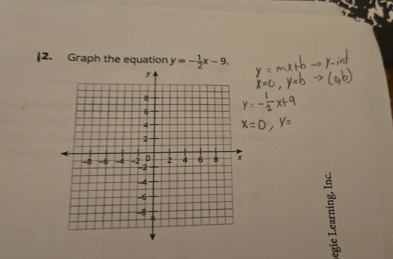 Graph the equation y=- 1/2 x-9.