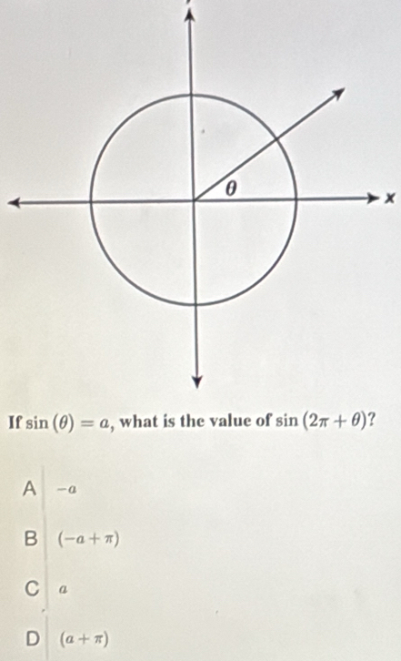 If
A -a
B (-a+π )
C a
D (a+π )