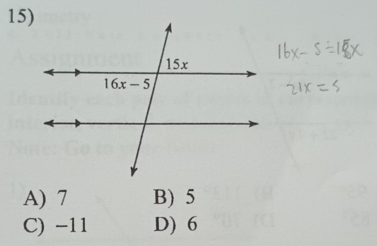 A) 7 B) 5
C) −11 D) 6