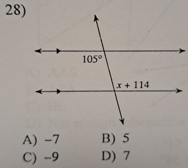 A) -7 B) 5
C) -9 D) 7