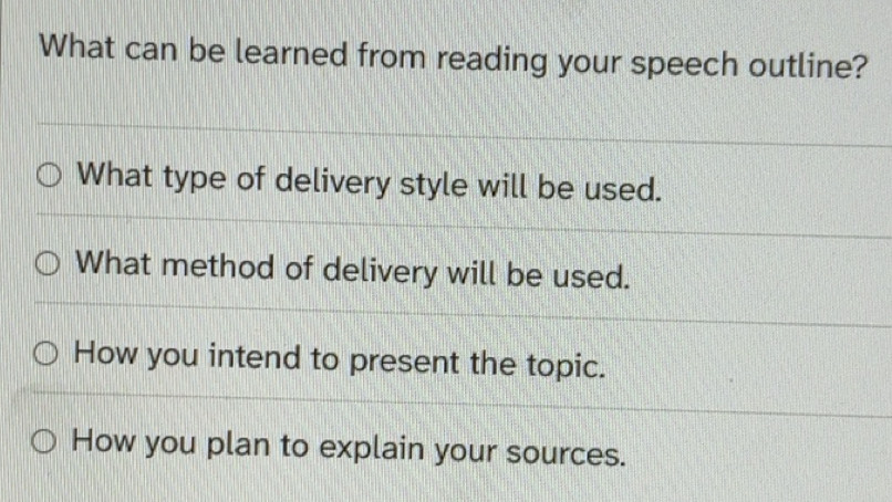 Solved: What can be learned from reading your speech outline? What type ...