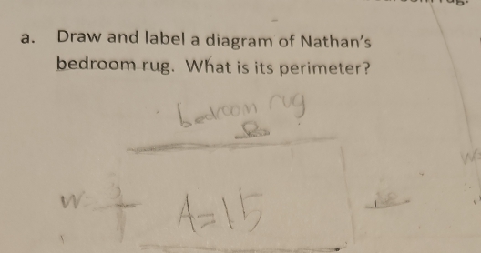 Draw and label a diagram of Nathan's 
bedroom rug. What is its perimeter?