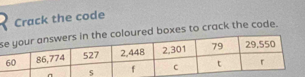 Crack the code 
oured boxes to crack the code.