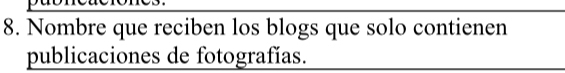 Nombre que reciben los blogs que solo contienen 
publicaciones de fotografías.