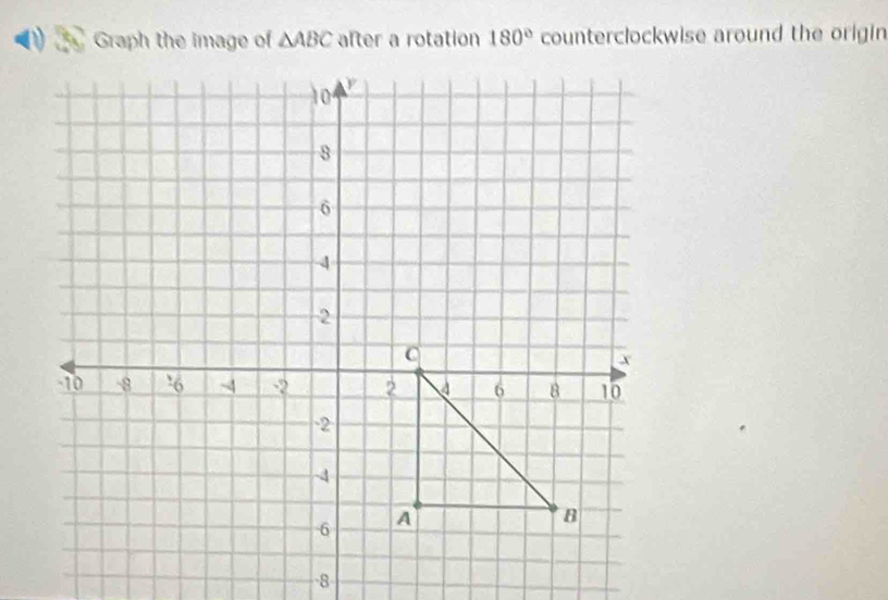 Graph the image of △ ABC after a rotation 180° counterclockwise around the origin