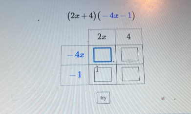 (2x+4)(-4x-1)
try