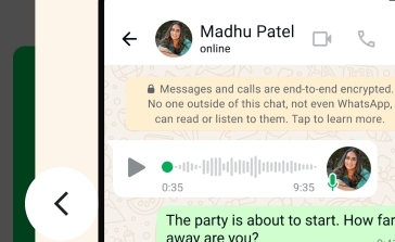 ← Madhu Patel 
online 
Messages and calls are end-to-end encrypted. 
No one outside of this chat, not even WhatsApp, 
can read or listen to them. Tap to learn more.
0:35 9:35
The party is about to start. How far 
away are you?