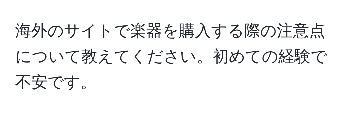 海外のサイトで楽器を購入する際の注意点について教えてください。初めての経験で不安です。