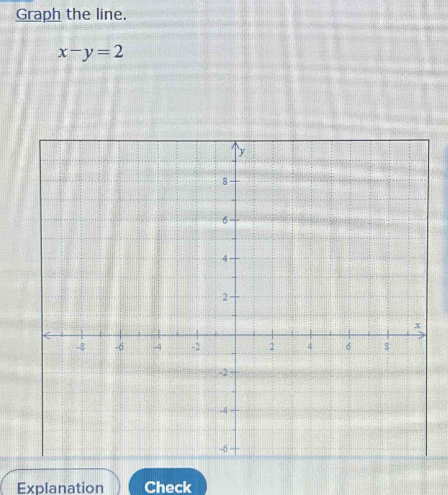 Graph the line.
x-y=2
Explanation Check