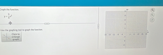Graph the function.
y= 3/4 x^2
Use the graphing tool to graph the function. 
enlarge Click to 
graph