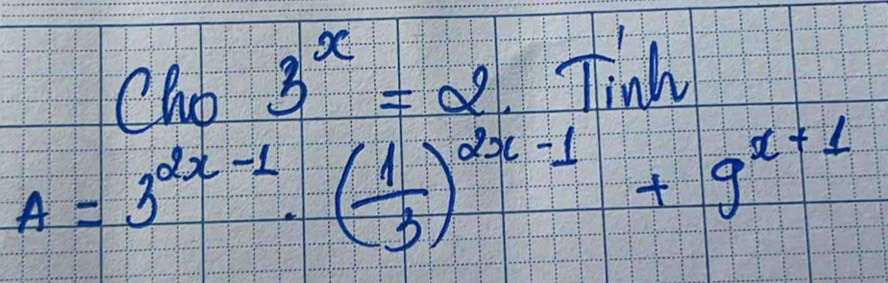 Cho 3^x=2 Tink
A=3^(2x-1)· ( 1/3 )^2x-1+9^(x+1)