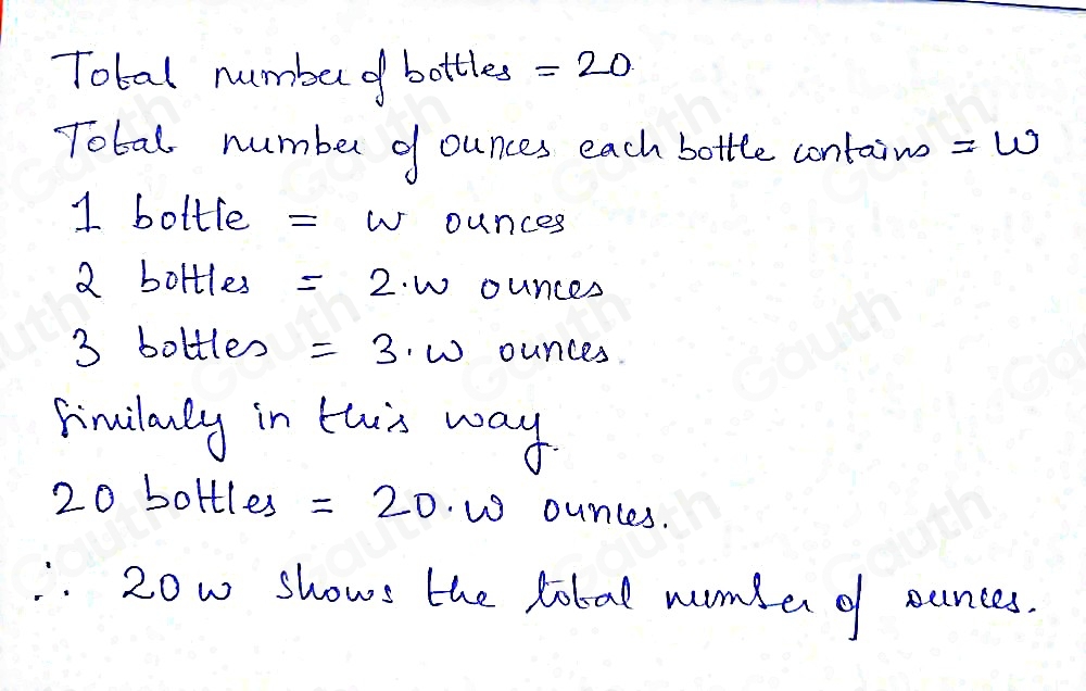 Solved: Sofia bought a package of 20 bottles of water. Each bottle ...