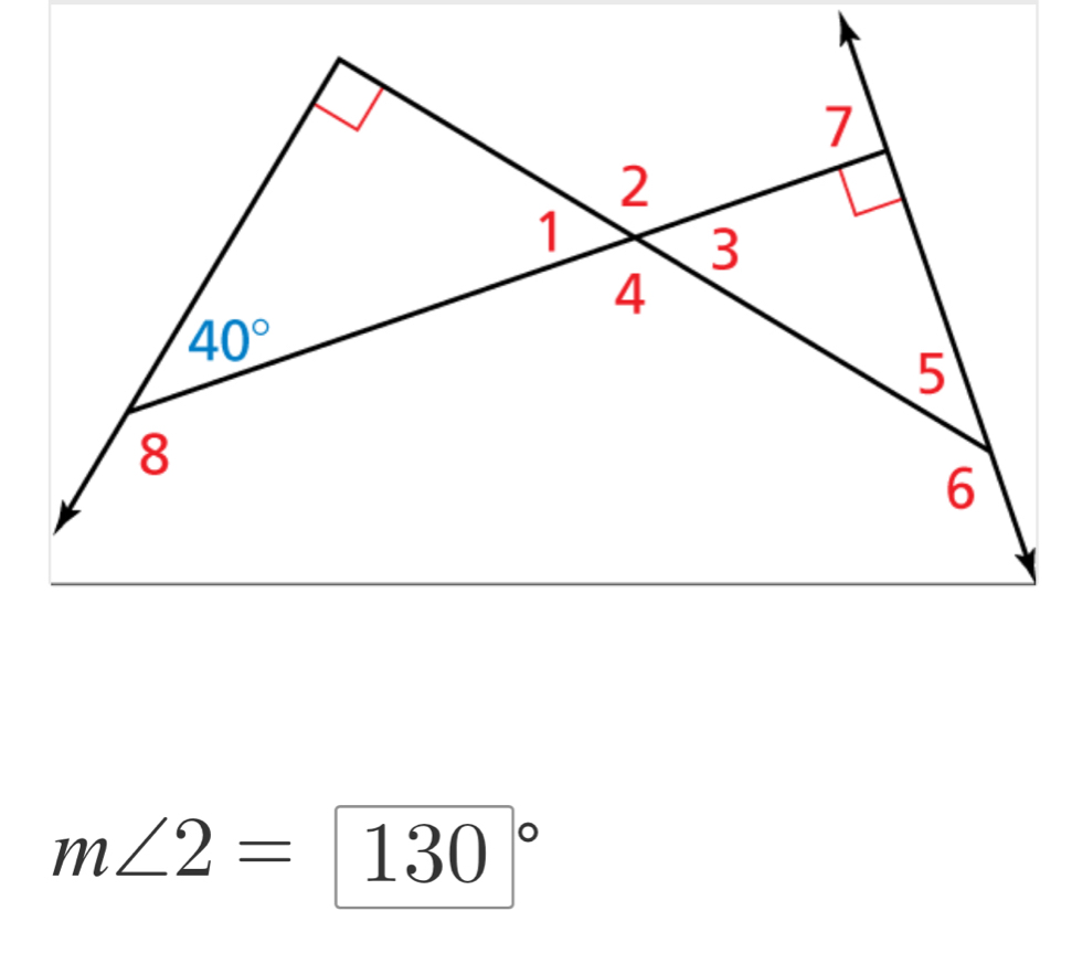 m∠ 2=130°