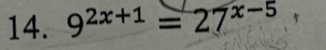 9^(2x+1)=27^(x-5)