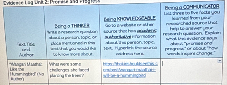 Evidence Log Unit 2: Promise and Progress