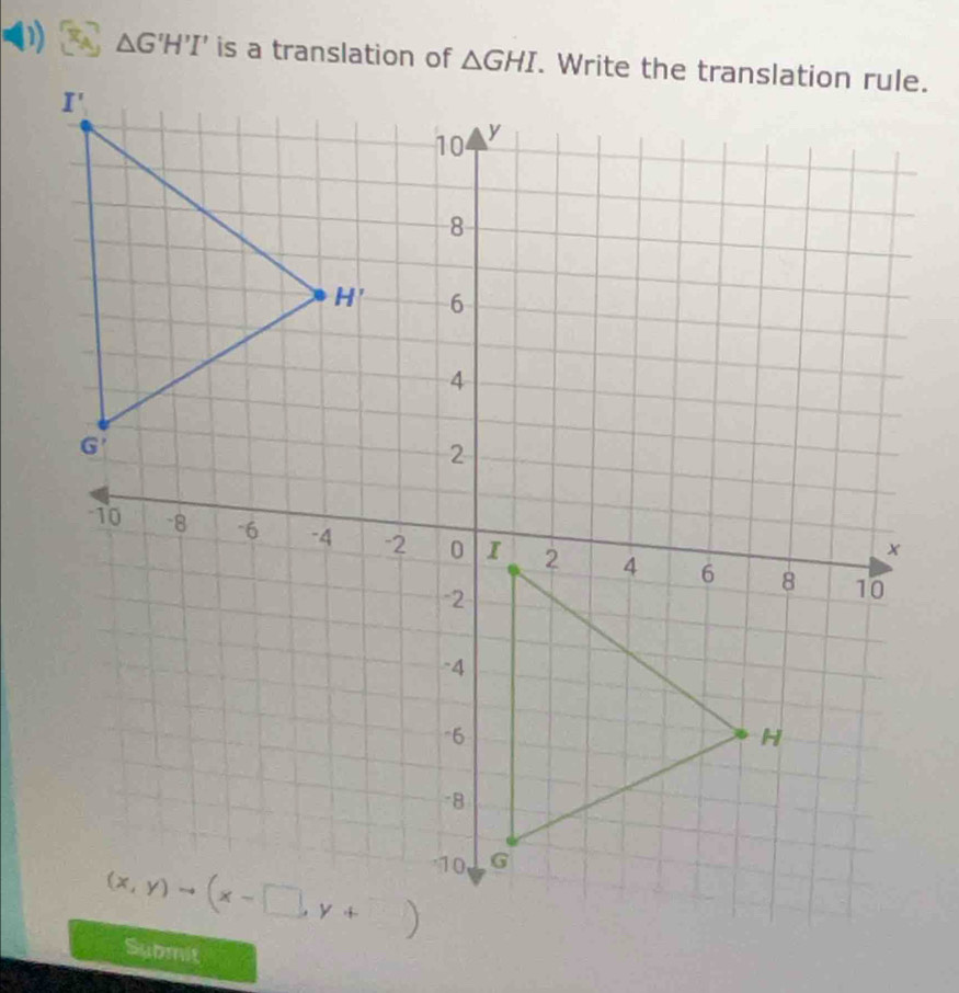 a △ G'H'I' is a translation of 
Submit