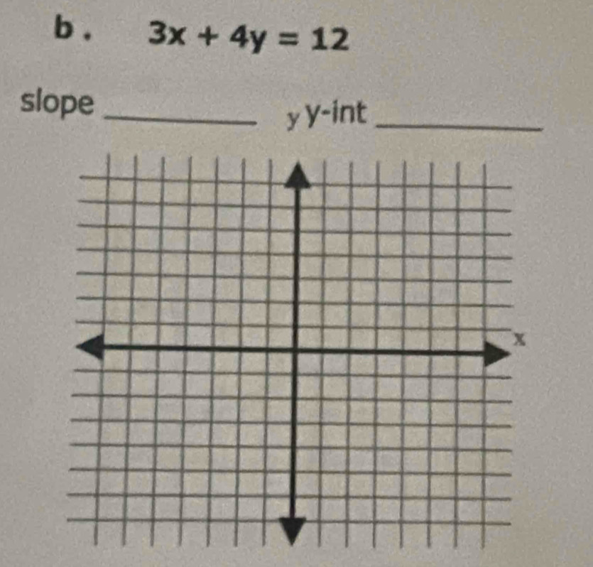 3x+4y=12
slope_ 
y y-int_