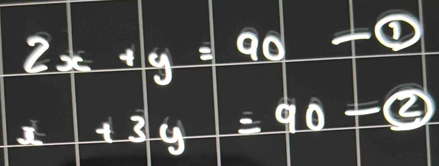 2x+y=90-0
x+3y=90=3