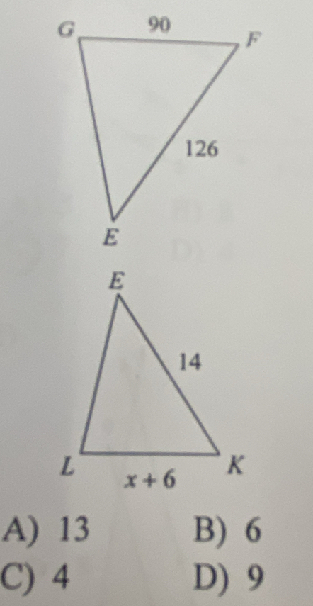 A) 13 B) 6
C) 4 D) 9