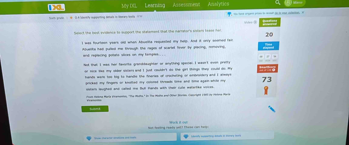 Solved: My IXL Learning Assessment Analytics Sixth grade 0.4 Identify ...