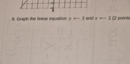 Graph the linear equation: y=-3 and x=-2 (2 points