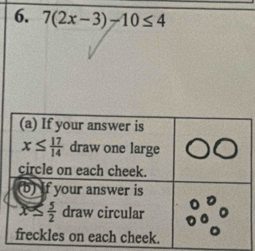 7(2x-3)-10≤ 4