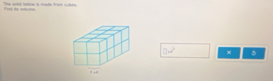 The soiid below is made from cubes. 
Find its volume.
□ rd^3 × 。