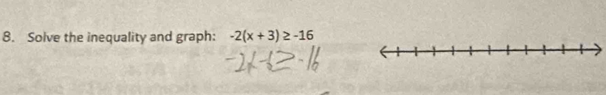 Solve the inequality and graph: -2(x+3)≥ -16