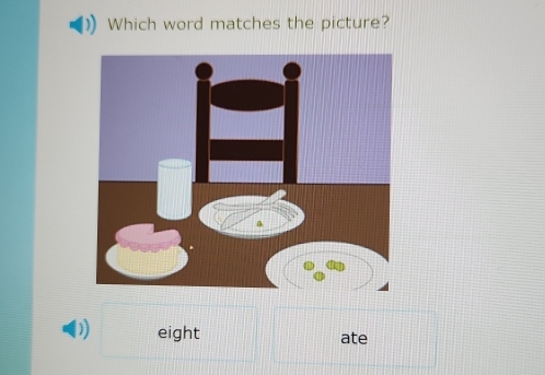 Which word matches the picture?
D) eight ate