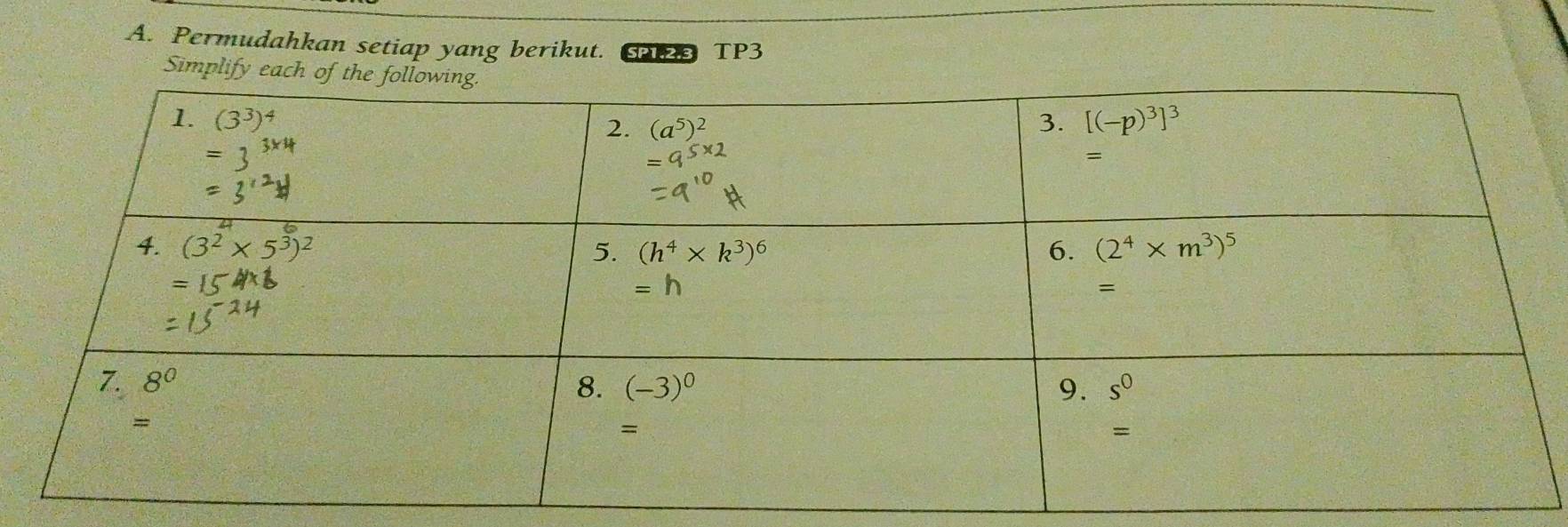 Permudahkan setiap yang berikut. SP1.2.3 TP3
Simplif