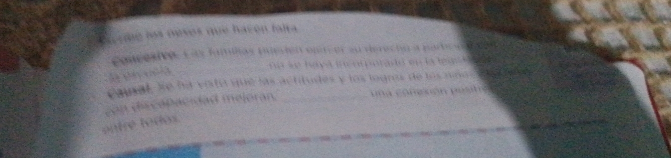 eerde los nevos que haven faira 
Concesivó Cas famílias puerión oléreer su derecho a pamció falón 
_e se hayá incorporadó en la legsM a ga 
Causal. le ha vistó que las actitudes y los logros de los nñac da ud a 
con discopacidad meloran, _una conesión posite 
entré todos