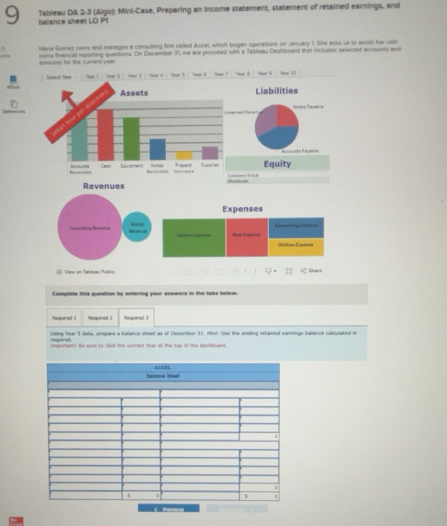 Solved: Tableau DA 2-3 (Algo): Mini-Case, Preparing an income statement ...