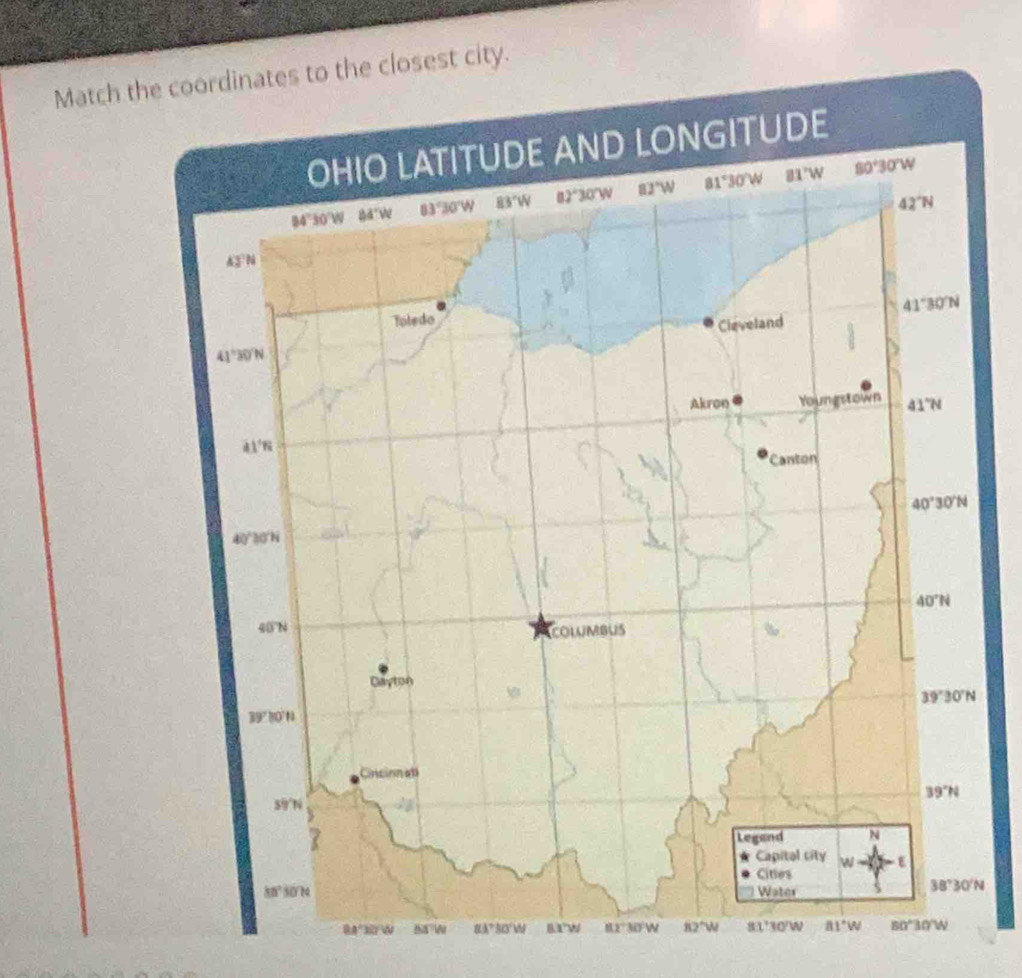 Match the coordinates to the closest city.
B