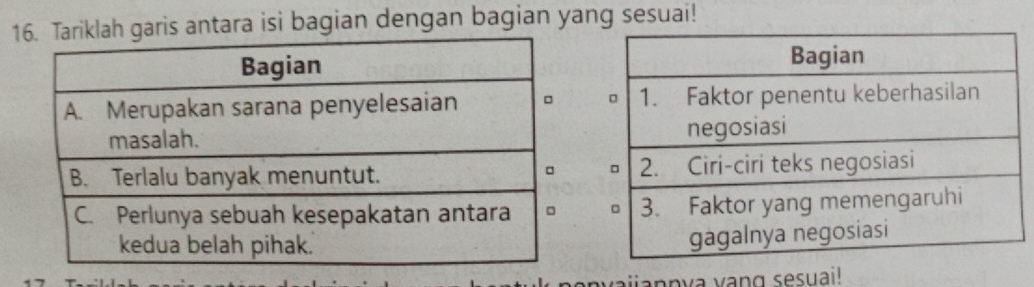 Tariklah garis antara isi bagian dengan bagian yang sesuai! 

nvajjannya vạng sesuai!