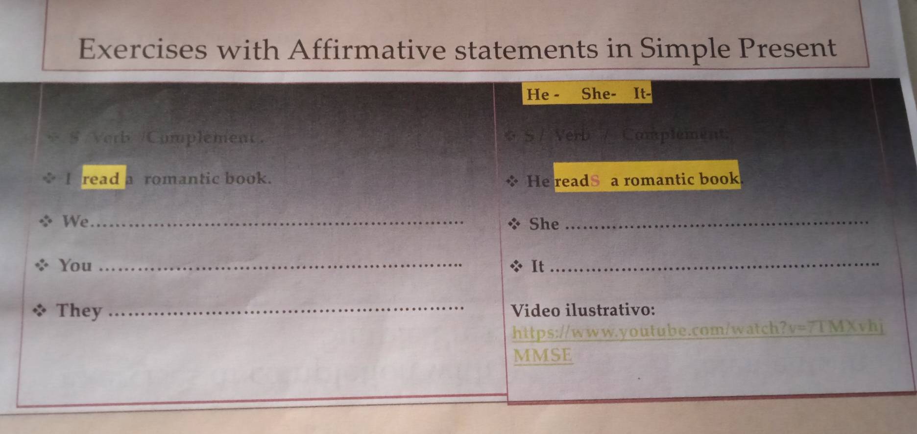 Resuelto:Exercises with Affirmative statements in Simple Present He ...