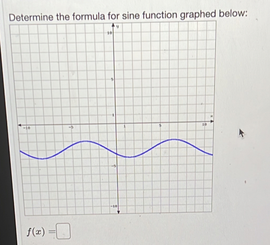 Determine the formula for sine function graphed below:
f(x)=□