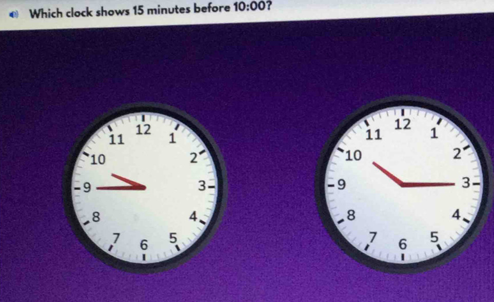 Which clock shows 15 minutes before 10:00 ?