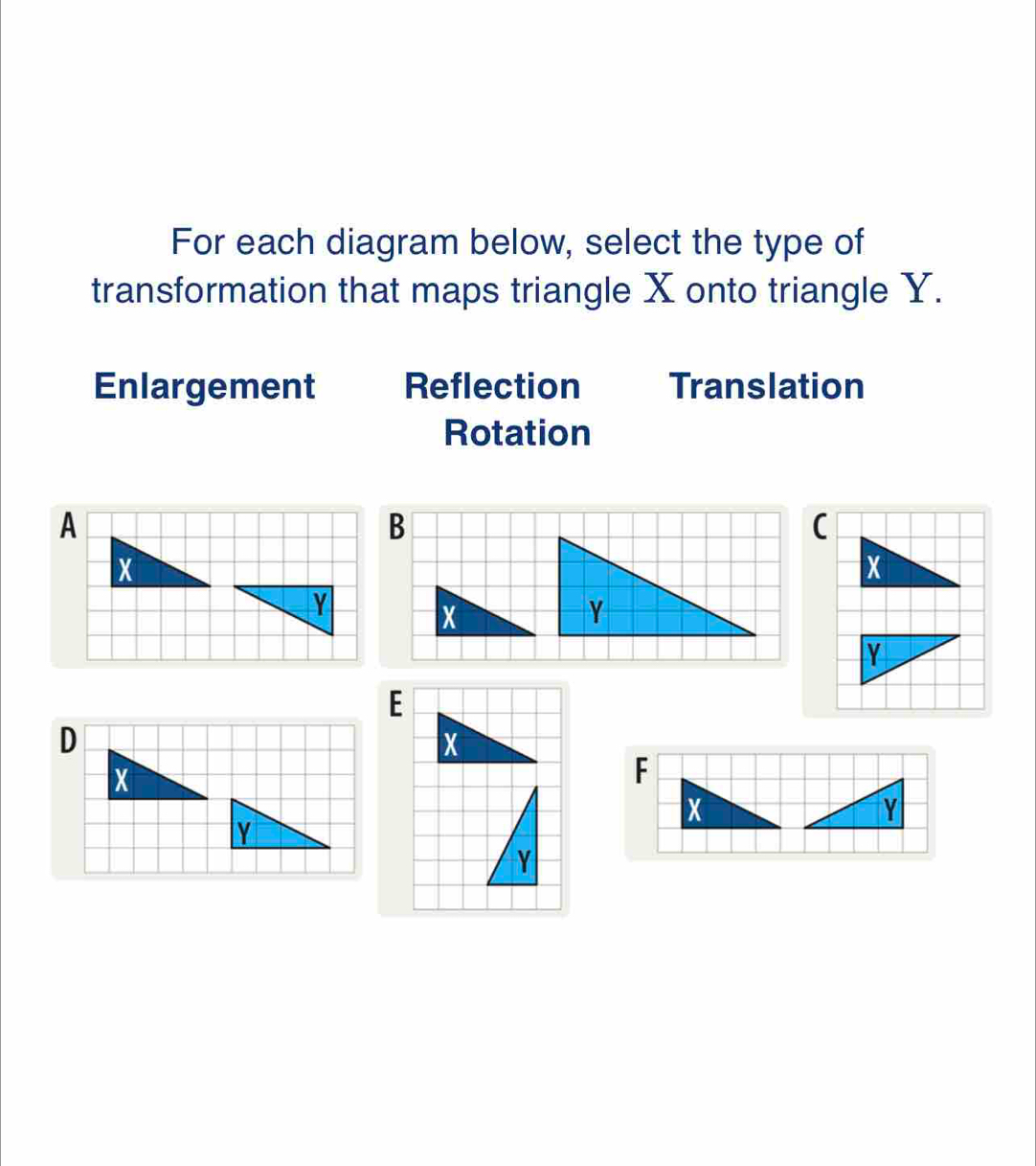 Solved: For each diagram below, select the type of transformation that ...